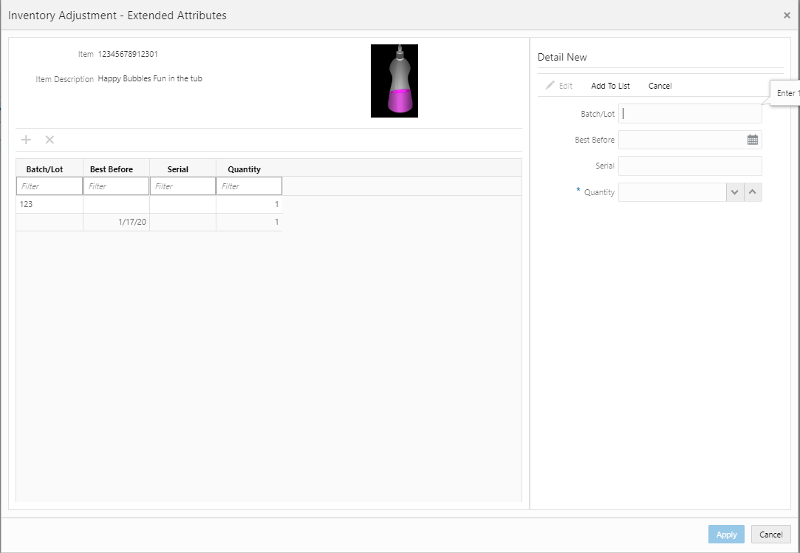 Inventory Adjustment - Extended Attributes Inventory Adjustment - Extended Attributes
