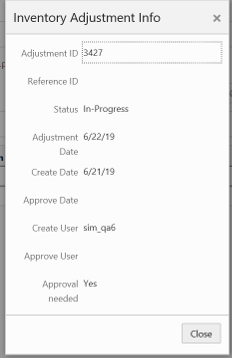 Inventory Adjustment Info Popup Inventory Adjustment Info Popup