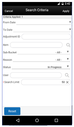 Search Criteria Screen (Inventory Adjustments) Search Criteria Screen (Inventory Adjustments)