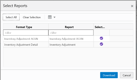 Select Report Popup (Download Report) Select Report Popup (Download Report)