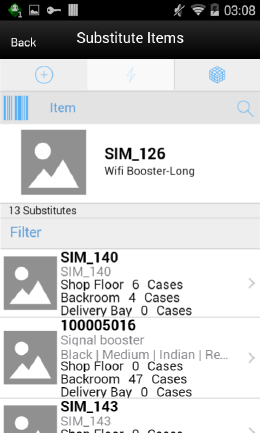 Substitute Items Screen Substitute Items Screen