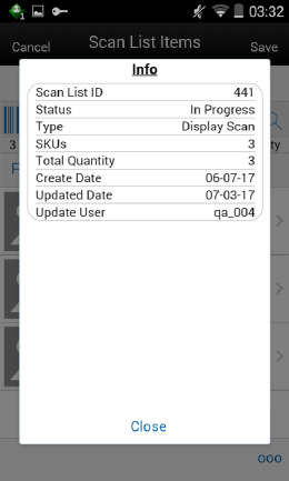 Scan List items Info Screen Scan List items Info Screen