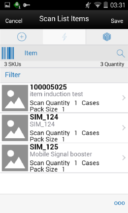 Scan List Items Screen Scan List Items Screen