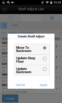 Create Shelf Adjust Screen Create Shelf Adjust Screen