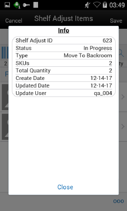Shelf Adjust Items Info Screen Shelf Adjust Items Info Screen