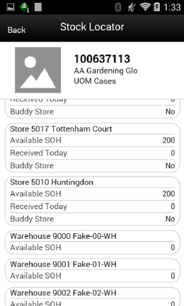 Stock Locator Screen Stock Locator Screen