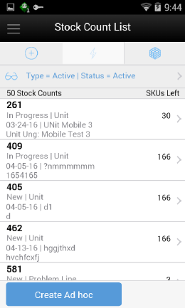 Stock Count List Screen Stock Count List Screen
