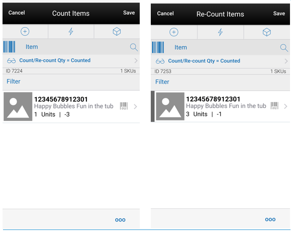 Count Items and Re-Count Items Screens Count Items and Re-Count Items Screens