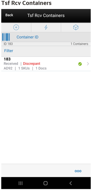 Tsf Rcv Containers screen