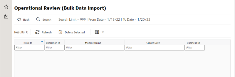 Bulk Data Import Screen Bulk Data Import Screen