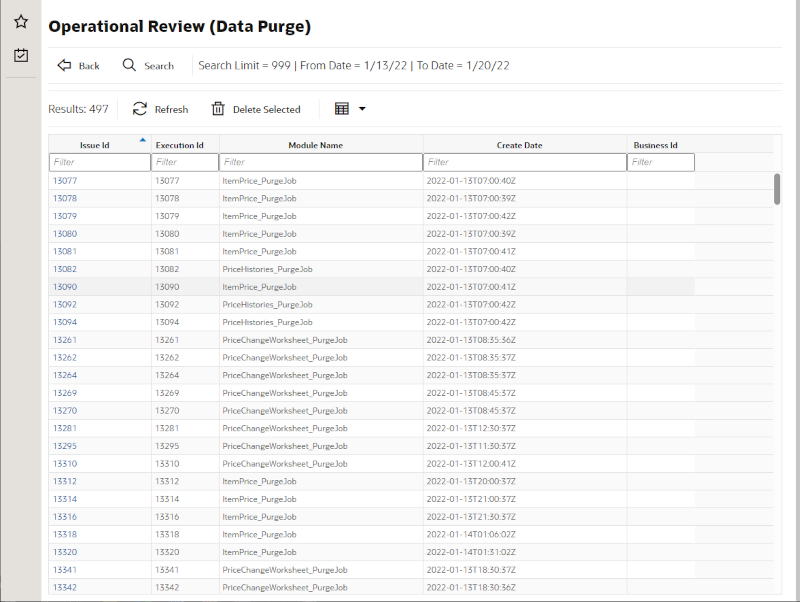 Data Purge Screen Data Purge Screen
