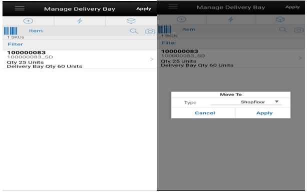 This image shows the Manage Delivery Bay screen.