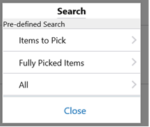 This image shows the Search popup.