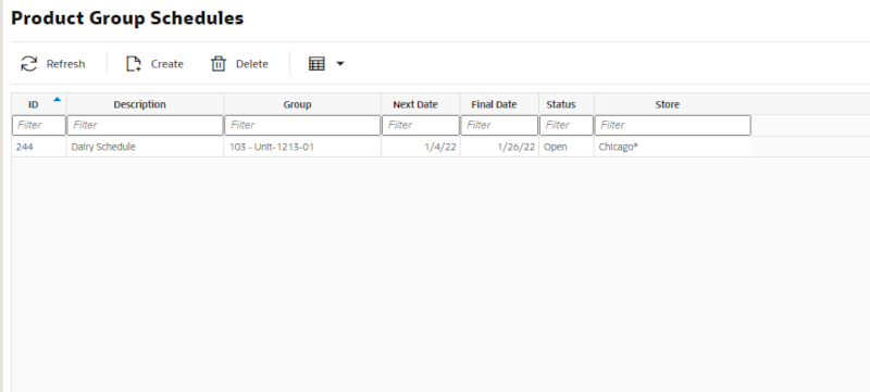 Product Group Schedules
