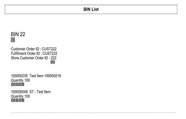 Customer Order Bin Label Report