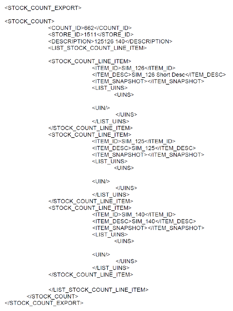 Stock Count Export Report [XML Format]