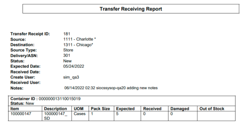 Transfer Delivery Report