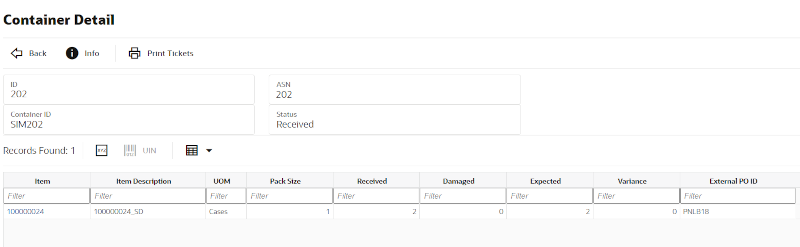 Container Detail Screen Container Detail Screen