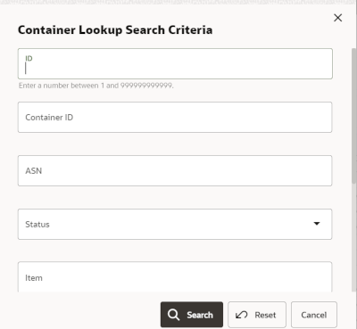 Container Lookup Search Criteria Container Lookup Search Criteria