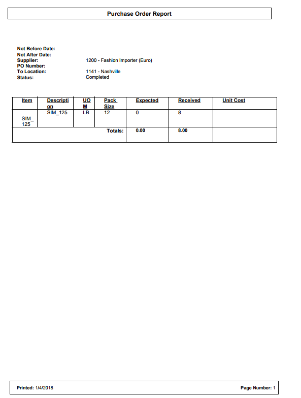 Purchase Order Report Purchase Order Report
