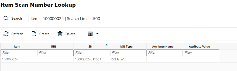 Item Scan Number Lookup Screen