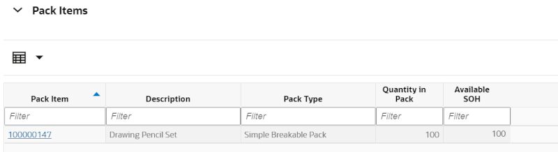 Pack Items Section