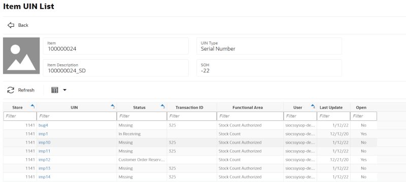 Item UIN List