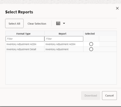 Select Report Popup (Download Report)