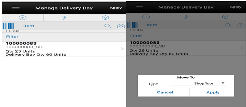 Manage Delivery Bay Screen