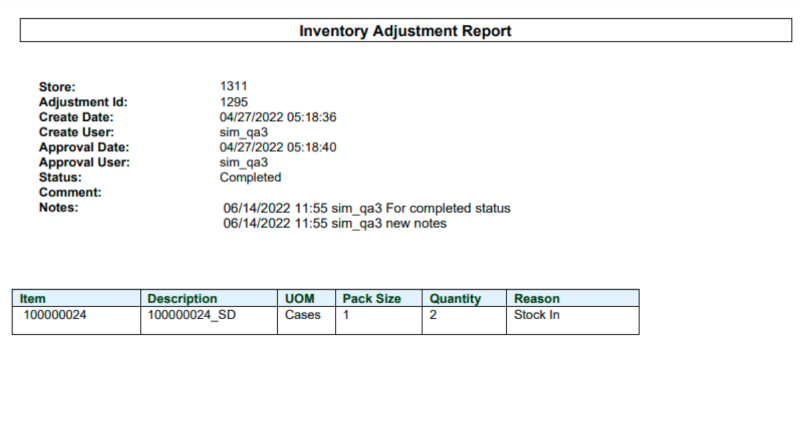 Inventory Adjustment Report