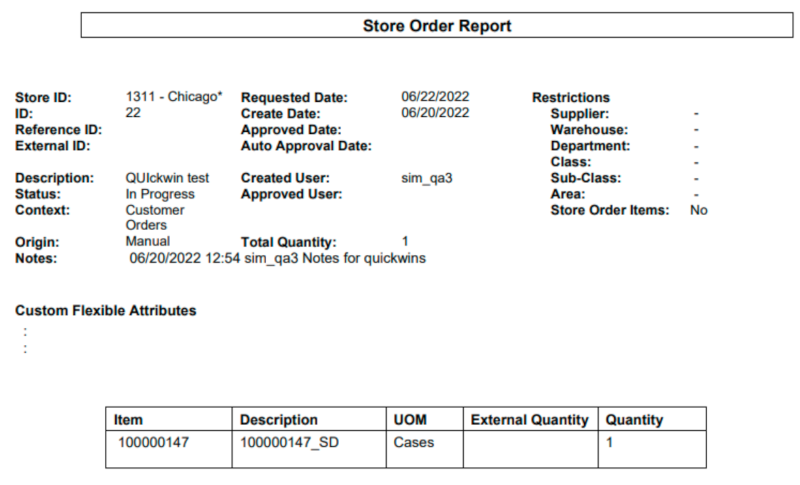 Store Order Report