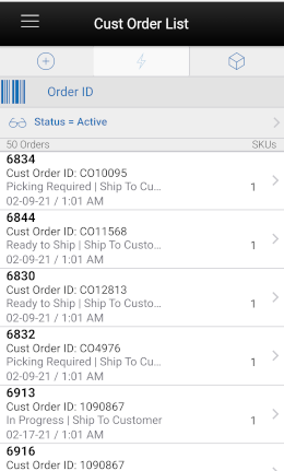 Customer Order List Screen