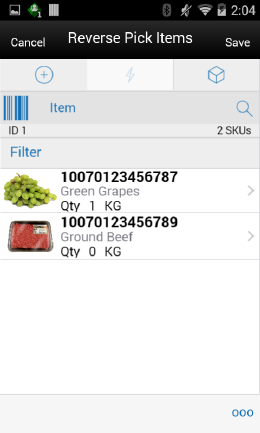 Reverse Pick Items Screen