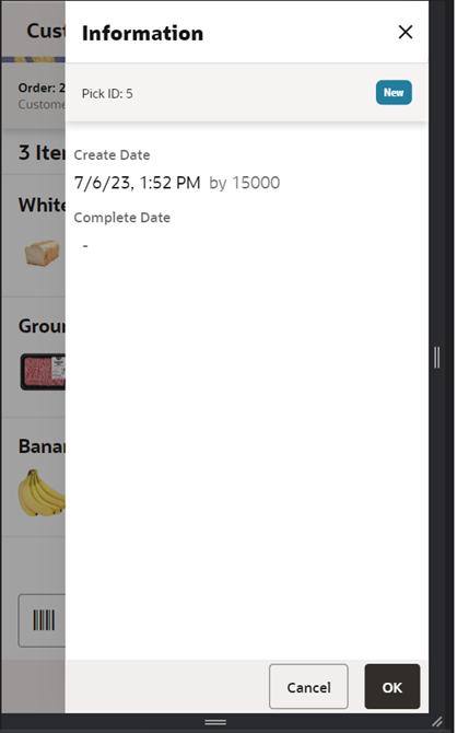 Information (Customer Order Pick) Screen