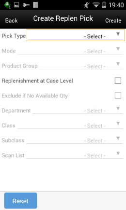 Create Replenishment Pick Screen