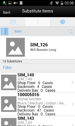 Substitute Items Screen