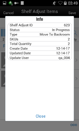 Shelf Adjust Items Info Screen