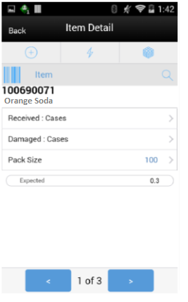 Container Lookup Item Detail Screen (Transfer Receiving)