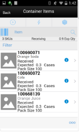 Container Items (Transfer Receiving)