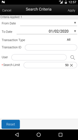 Search Criteria (Open Transaction)