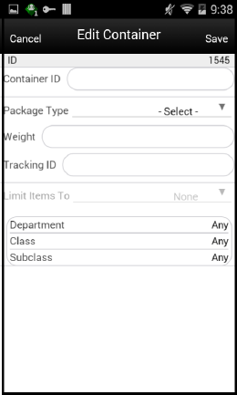 Edit Container Screen