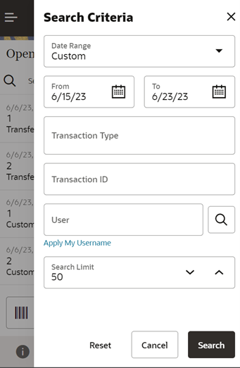 Search Criteria (Open Transaction)