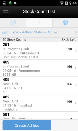 Stock Count List Screen