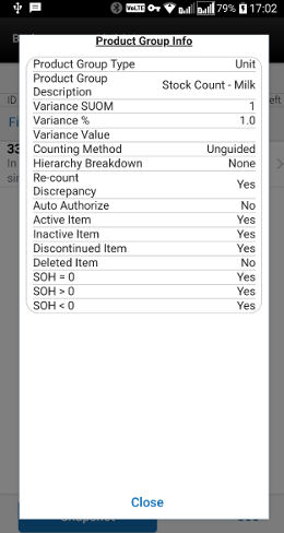 Product Group Info Screen