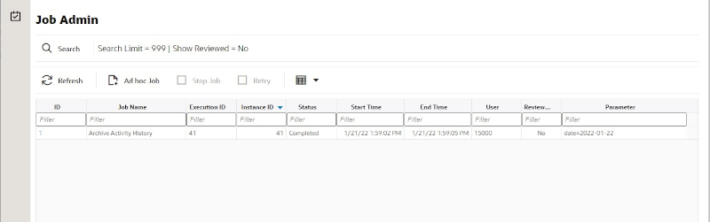 Job Admin Screen Job Admin Screen