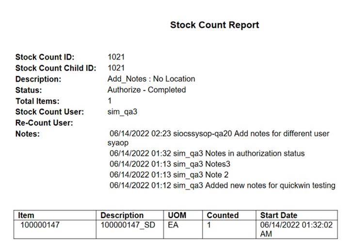 Stock Count Report Stock Count Report