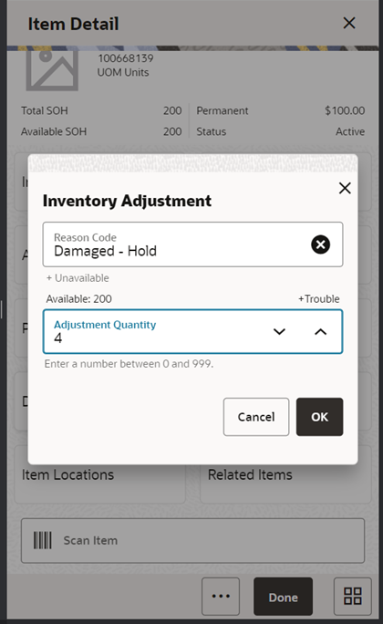 Adjust Inventory Screen