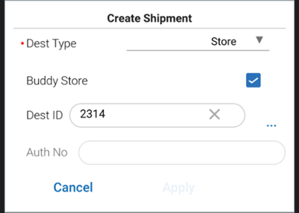 Create Shipment Screen