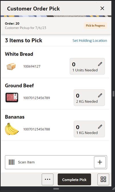 Customer Order Pick Screen