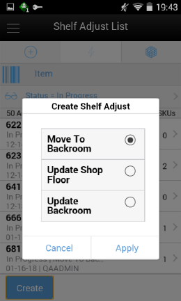 Create Shelf Adjust Screen